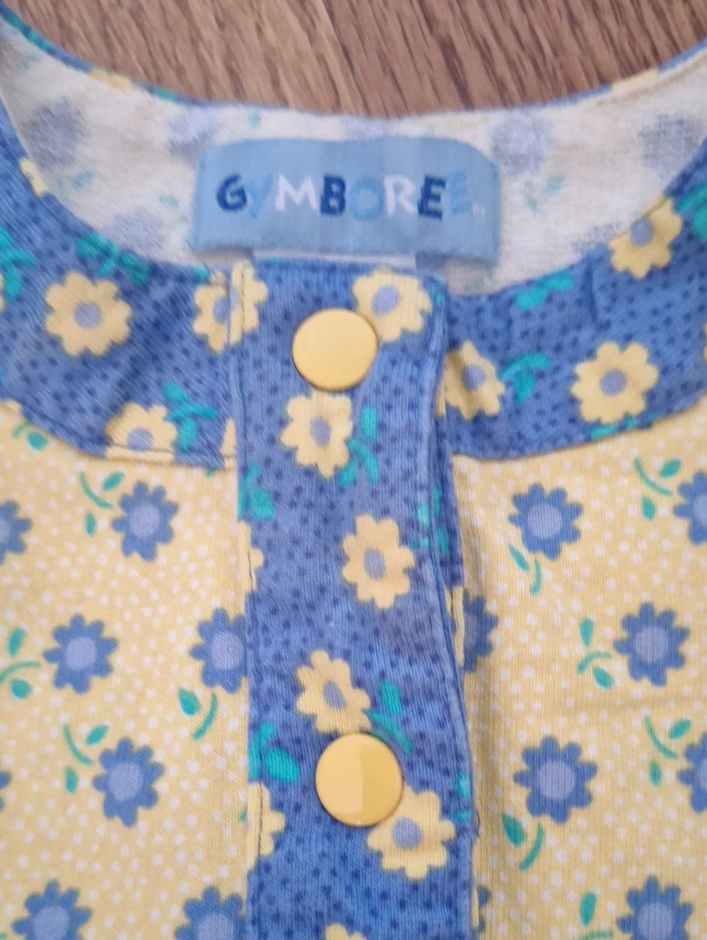 Vintage Gymboree Yellow and Blue Daisy Floral Short Sleeve Cotton Dress M